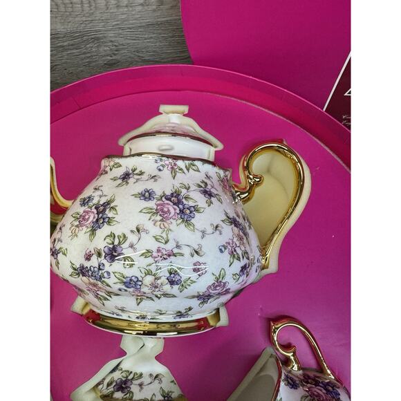 Royal Albert 100 Years 1940 English Chintz Tea Set-Teapot, Sugar, Creamer In Box - Picture 6 of 13